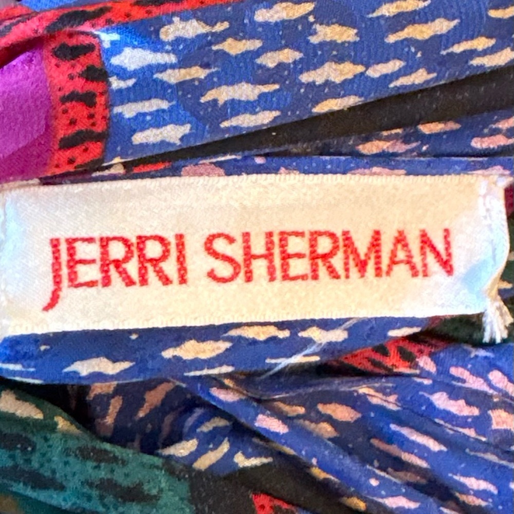 Vintage 100% Silk Jerri Sherman Blouse, Back Buttons, Neck Tie. Purple Blue - Picture 5 of 11